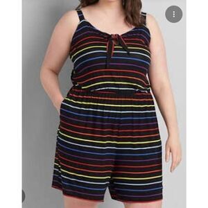Lane Bryant 2021 Pride Tie Neck Rainbow Striped Romper Womens Plus 22/24 3X READ